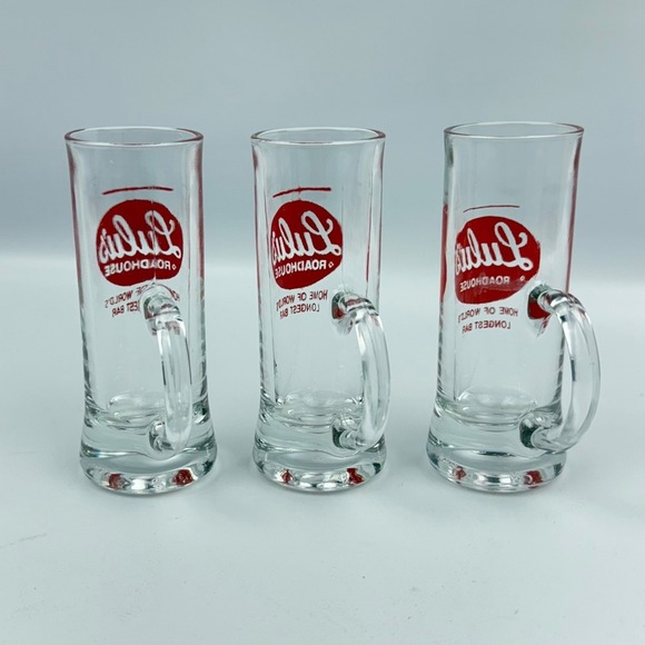 Lulu's Roadhouse Shot Glasses Set of 3 Home of World's Longest Bar France Vintag - Picture 3 of 7